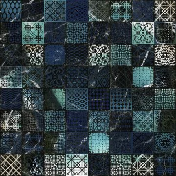 Background of Patchwork mixing stone or marble with decoration pattern. Stock Photos