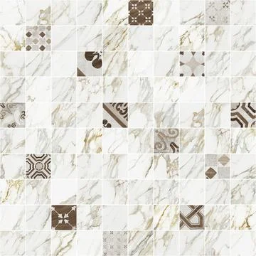 Background of Patchwork mixing white marble with decoration pattern. Stock Photos
