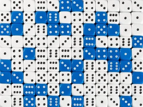 Background patteren of random ordered white and blue dices Stock Photos