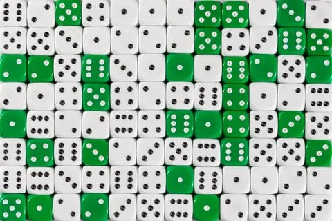 Background patteren of random ordered white and green dices Stock Photos