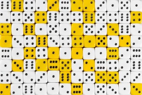 Background patteren of random ordered white and yellow dices Stock Photos