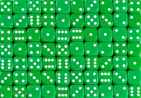 Background pattern of 70 green dices, random ordered Stock Photos