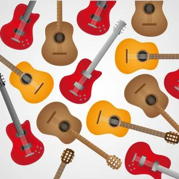 Background pattern of acoustic and electric guitars, vector illustration Stock Illustration