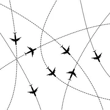 Background pattern with airplane routes. Vector illustration. Stock Illustration