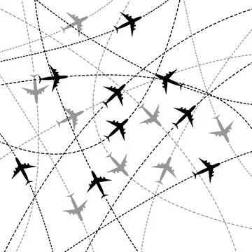 Background pattern with airplane routes. Vector illustration. Stock Illustration