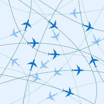 Background pattern with airplane routes. Vector illustration. Stock Illustration
