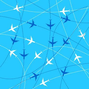 Background pattern with airplane routes. Vector illustration. Stock Illustration