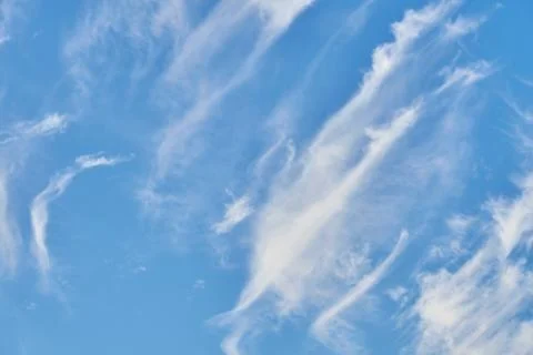 Background, pattern and blue sky with clouds in air for natural beauty, aes.. Foto stock