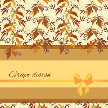 Background with pattern of autumn wild grape branches and bow. Stock Illustration