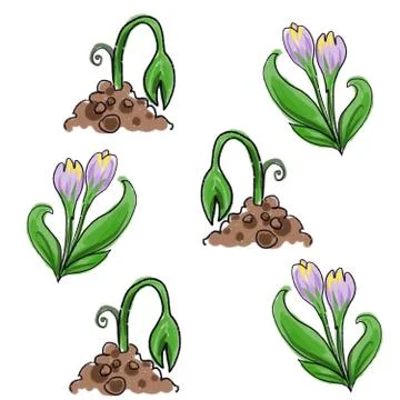 Background pattern with beautiful cute spring flowers and sprouts Stock Illustration