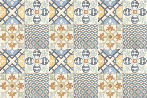 Background pattern of Colorful decorative Tiles. Old retro style Stock Illustration