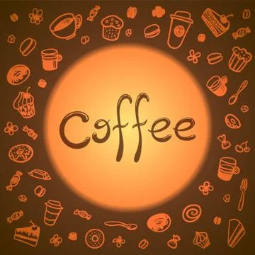 Background with a pattern of a cups of coffee, sweets, cakes Stock Illustration