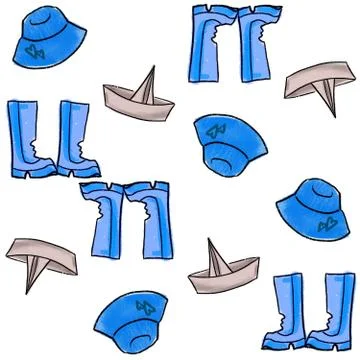 Background pattern with cute blue spring illustrations Stock Illustration