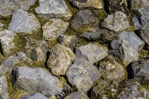 Background pattern of diverse big rocks in different sizes and shapes, natura Stock Photos