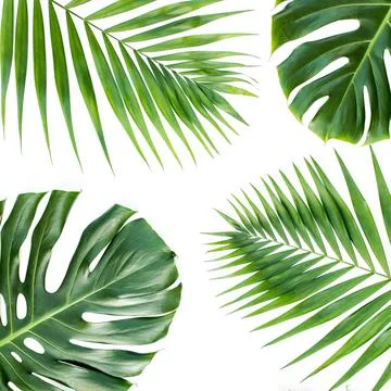 Background, pattern with exotic tropical palm leaves monstera on white Stock Photos