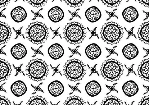 Background pattern featuring a black and white symmetrical design. It resembl Stock Illustration