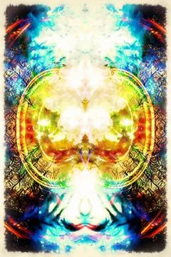 Background pattern with filigrane fractal effect structure and circular and Illustrazione stock