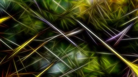 Background pattern with fractal needle structures and blurred radiant lights Stock Illustration