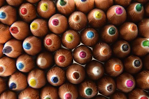 Background pattern of front detail of colored pencil tips Stock Photos