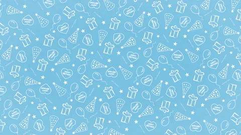 Background Pattern Happy Birthday with balloons, party hats and hearts Stock Footage 107590794