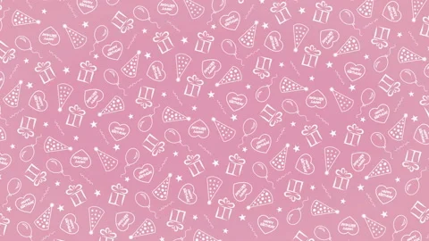 Background Pattern Happy Birthday with balloons, party hats and hearts Stock Footage 107688036