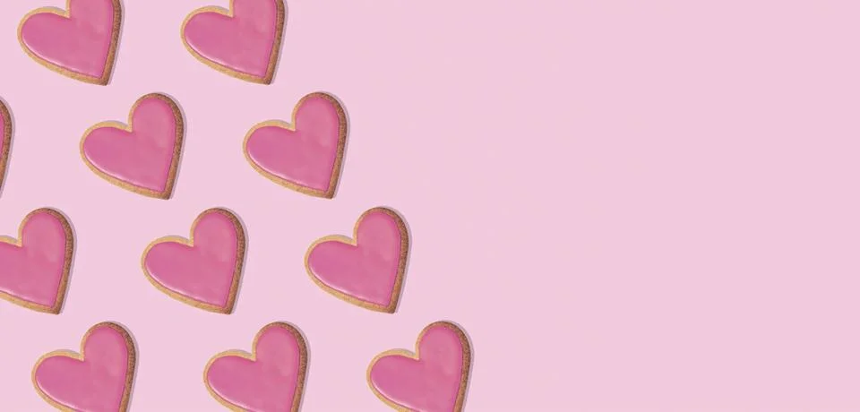 Background pattern of Heart shaped cookie. Copy space. Love concept 写真素材