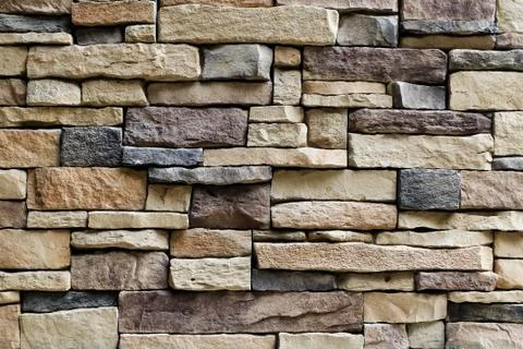 Background Pattern, Horizontal Brown Asymmetrical Brick Wall Background or Te Stock Photos