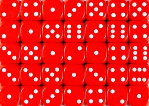 Background pattern of red dices, random ordered Stock Photos