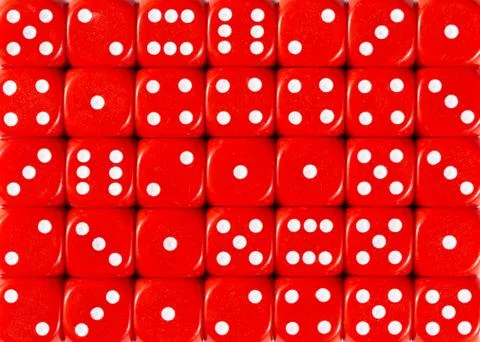 Background pattern of red dices, random ordered Stock Photos