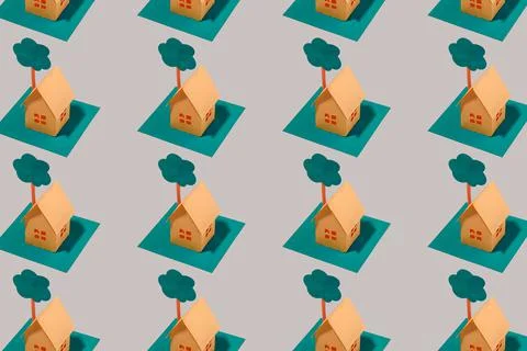 Background pattern of rows of small model houses Stock Photos