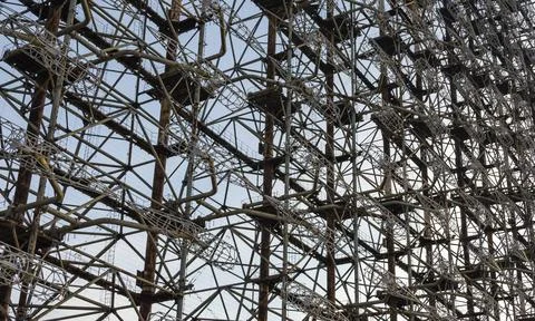 Background pattern secret army soviet radar in Chernobyl Ukraine Foto stock
