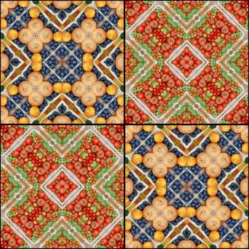 Background. A pattern from vegetables, effect of a kaleidoscope. Stock Photos