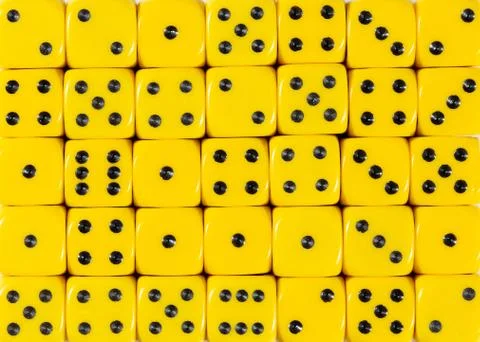 Background pattern of yellow dices, random ordered Stock Photos