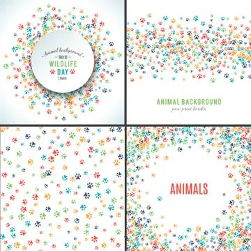 Background with paw prints. Set of patterns Stock Illustration
