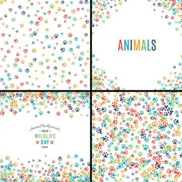 Background with paw prints. Set of patterns Stock Illustration