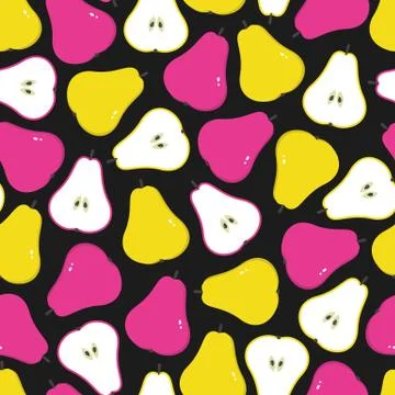 Background with pears. Seamless pattern with pink and yellow fruits Stock Illustration