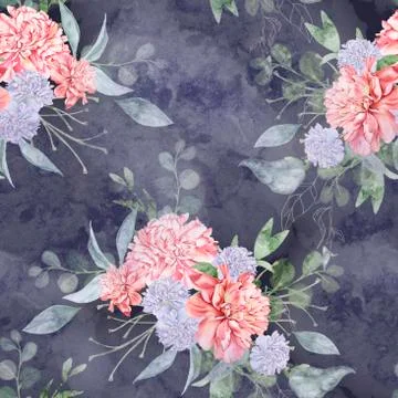 Background of peony flowers. Seamless pattern. Watercolor illustration Stock Illustration