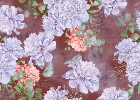 Background of peony flowers. Seamless pattern. Watercolor illustration Stock Illustration