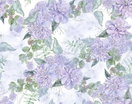 Background of peony flowers. Seamless pattern. Watercolor illustration Stock Illustration