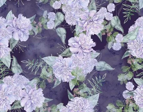 Background of peony flowers. Seamless pattern. Watercolor illustration Stock Illustration