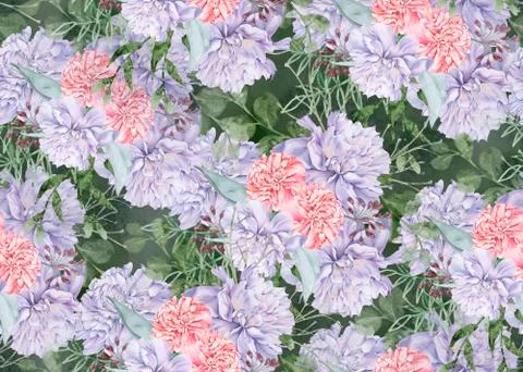 Background of peony flowers. Seamless pattern. Watercolor illustration Stock Illustration