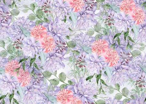 Background of peony flowers. Seamless pattern. Watercolor illustration Stock Illustration