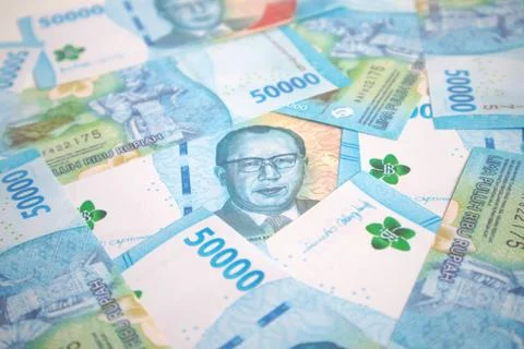 Background of piles of 50,000 rupiah notes Stock Photos