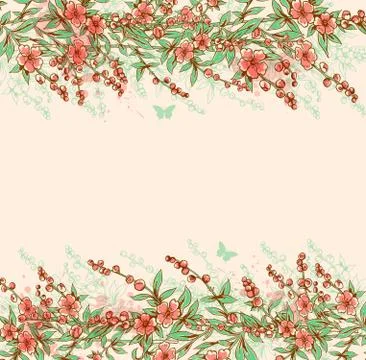 Background with pink flowering branch. Stock Illustration