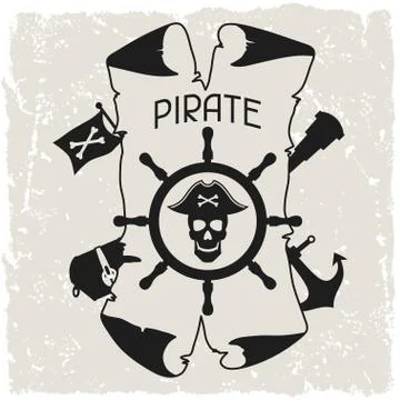 Background on pirate theme with objects and elements Stock Illustration