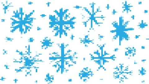 Background with pixel hand drawn blue snowflakes, set of snowflakes Illustrazione stock
