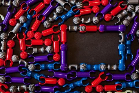 Background of plastic constructor elements Stockfoto's