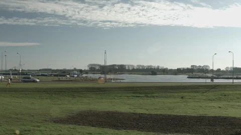 Background plate dutch river road Stock Footage 89904163