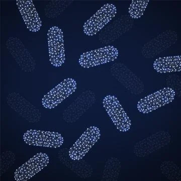 Background of polygonal wireframe with capsules, pills Stock Illustration