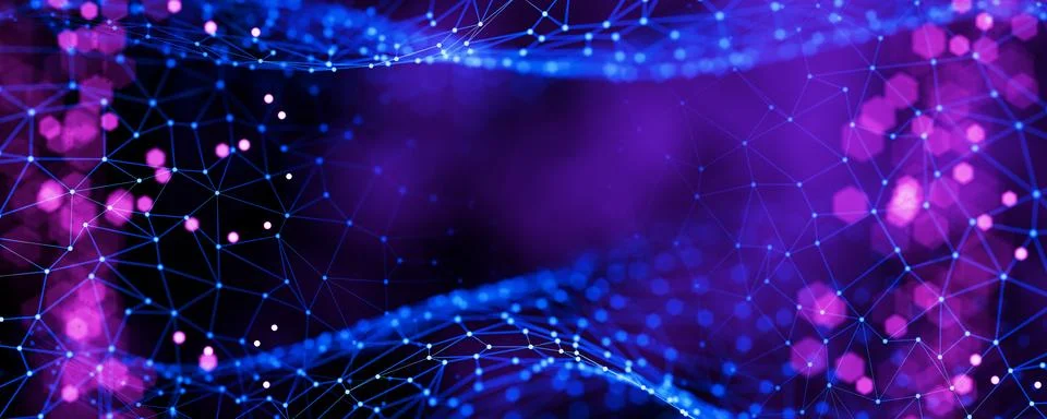 Background of polygons, dots and lines. Artificial intelligence concept. Bi.. Stock Illustration